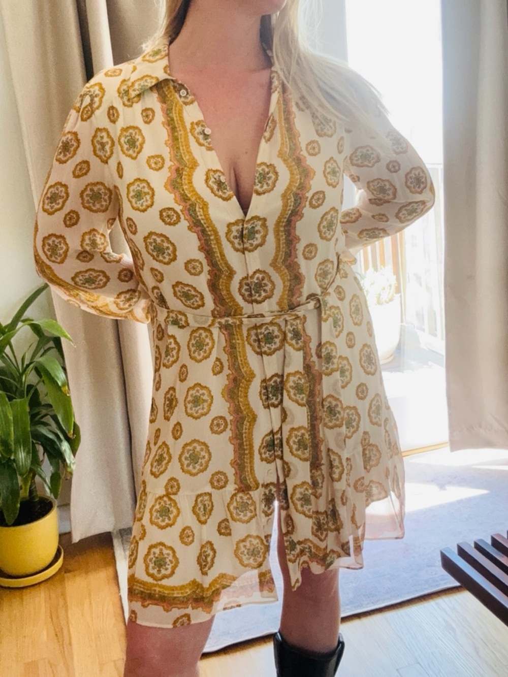 PAIGE Cream Silk Paisley Mini Dress